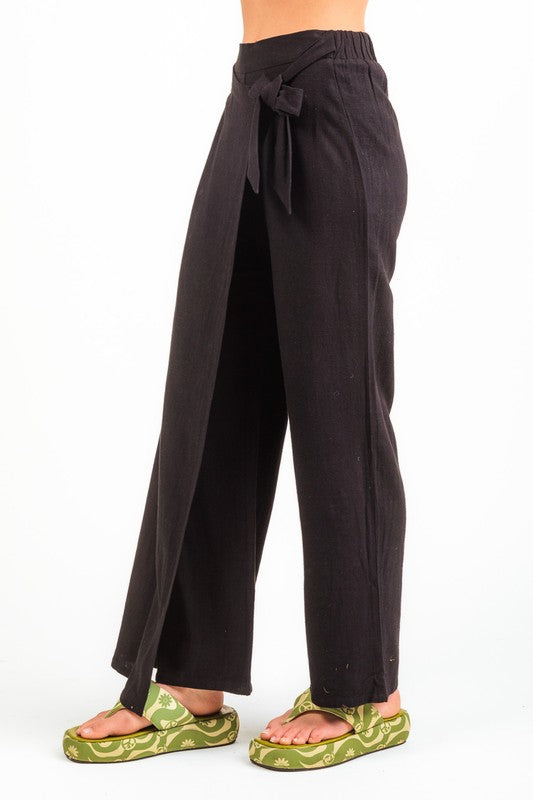 High-Waist Wrap Skirt Overlay Linen Wide Leg Pants – THE FASHION MARKET